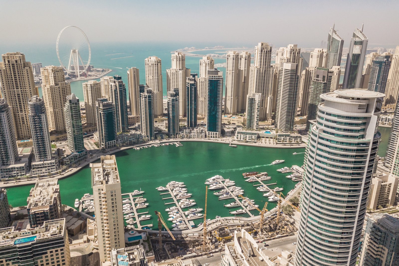 Aerial view of Dubai Marina. It is a big fashionable district in Dubai